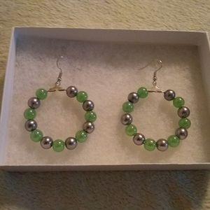 Handmade Green And Gray Glass Pearl Earrings